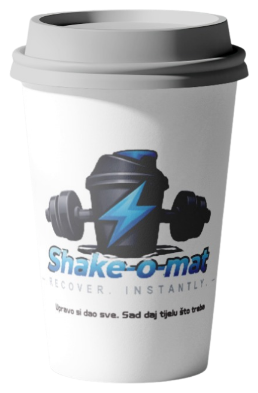 Shake-o-mat brendirana papirnata čaša s logom i porukom članu